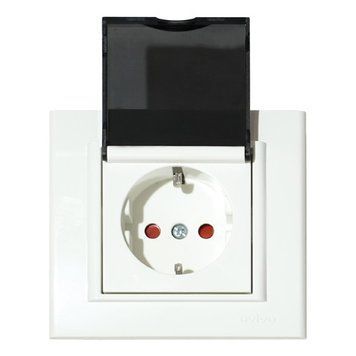 Одинарна розетка із заземленням Ovivo Electric зі шторками та кришкою з ABS-пластику білого кольору IP20 MINA 401-010300-243 фото