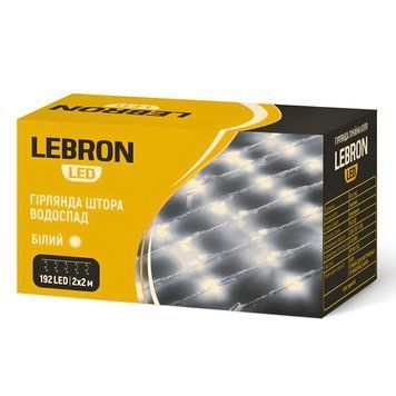 Світлодіодна гірлянда-штора Lebron з ефектом водоспаду 2х2м біле світло 8 режимів 192LED IP20 15-18-84 фото