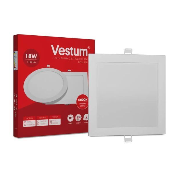 Врезной светодиодный светильник 18W Vestum с рамкой 4000K белый IP20 1-VS-5205 фото