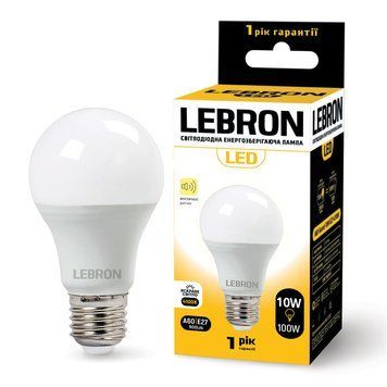 Світлодіодна лампа 10W LEBRON з акустичним датчиком A60 Е27 4100K 900Lm білий IP20 L-A60 11-11-82 фото