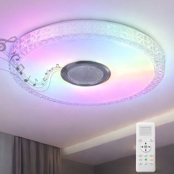 Світлодіодний стельовий смарт-світильник 48W+5W RGB з Bluetooth-колонкою і пультом 3000-6500K білий VALESO LY371-400 WH SP000051966 фото