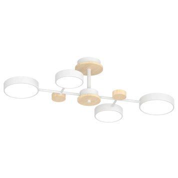 Стельова LED люстра 60W Interees з круглими плафонами 3000K/4200K/6000K біла IP20 XI3328-4 WH+WOOD XI3328-4 WH+WOOD фото