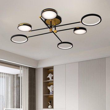 Стельова LED люстра 116W з пультом VALESO на шість плафонів 3000-6000К чорно-золота IP20 V LJ-4012 GD+BK LJ-4012 GD+BK фото