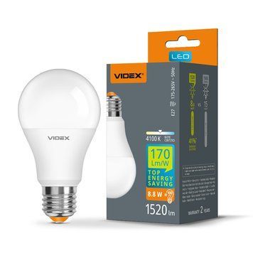 Світлодіодна лампа 8.8W&nbsp;VIDEX E27 форма груша A60&nbsp;нейтральне світло 4100K&nbsp;1520Lm VL-A60h-88274 VL-A60h-88274 фото