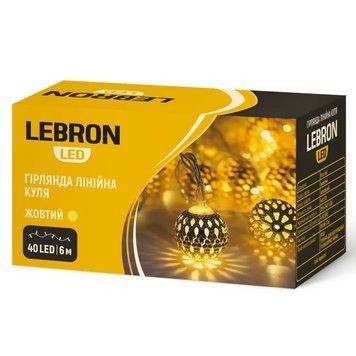 Світлодіодна гірлянда LEBRON з декоративними кулями-розсіювачами з жовтим світлом 40 LED 6 м IP20 15-18-37 фото