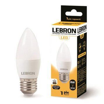 Світлодіодна лампа 8W Lebron у формі свічки C37 E27 4100K 700Lm біла IP20 L-C37 11-13-58 фото