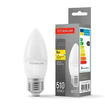 Світлодіодна лампа 6W TITANUM E27 форма свічка C37 510Lm 3000K тепле світло TLС3706273 TLС3706273 фото