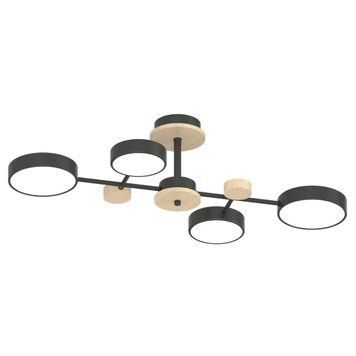 Стельова LED люстра 60W Interees з дерев'яними елементами 3000K/4200K/6000K чорна IP20 XI3328-4 BK+WOOD XI3328-4 BK+WOOD фото