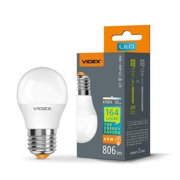 Світлодіодна лампа 4.9W&nbsp;VIDEX форма шарик G45&nbsp;E27 нейтральне світло 4100K 806Lm VL-G45h-49274 VL-G45h-49274 фото