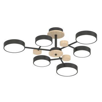 Стельова LED люстра 90W Interees з акриловими плафонами 3000K/4200K/6000K чорна IP20 XI3328-6 BK+WOOD XI3328-6 BK+WOOD фото