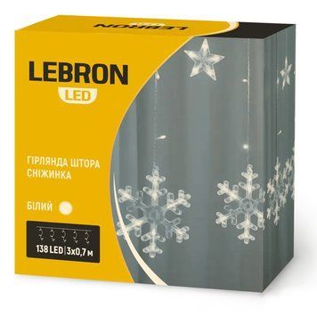 Світлодіодна гірлянда-штора LEBRON з розсіювачами у формі сніжинок нейтральне світло 138 LED 3х0,7 м IP20 15-18-94 фото