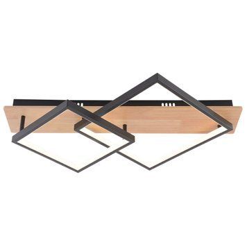 Стельова LED люстра 47W з пультом Valeso з дерев'яним каркасом 3000K-6500К чорна IP20 DK6588/2 SP000050418 фото