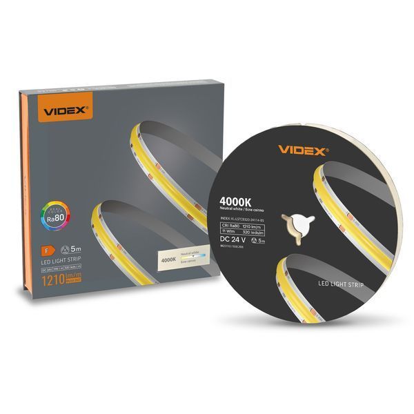 Світлодіодна COB стрічка 11W/м VIDEX 24V з нейтральним світлом 4000K 5м 320LED/м IP20 VL-LSTCB320-24114-B5 VL-LSTCB320-24114-B5 фото