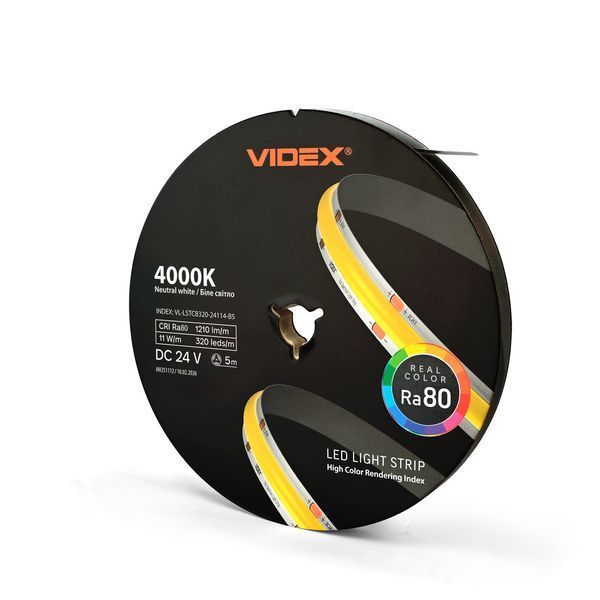 Світлодіодна COB стрічка 11W/м VIDEX 24V з нейтральним світлом 4000K 5м 320LED/м IP20 VL-LSTCB320-24114-B5 VL-LSTCB320-24114-B5 фото