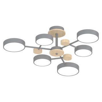 Стельова LED люстра 90W Interees на шість плафонів 3000K/4200K/6000K сіра IP20 XI3328-6 GR+WOOD XI3328-6 GR+WOOD фото