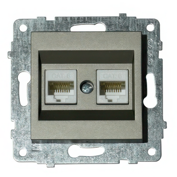 Механізм комп'ютерної розетки Ovivo Electric подвійний пластиковий корпус 16А 250V антрацит IP20 (CAT6) GRANO 600-000313-230 фото