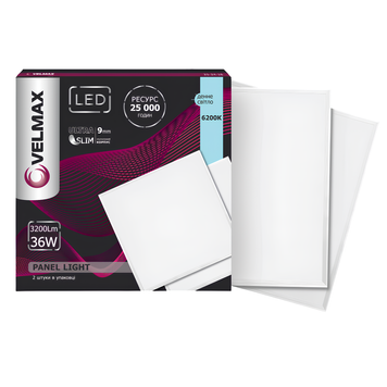 Світлодіодна панель 36W VELMAX квадратна 595x595mm 6200K біла IP20 V-UPS 25-24-16 фото