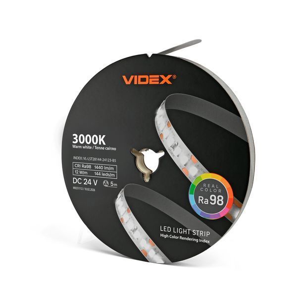 Світлодіодна стрічка 12W/м VIDEX 24V з теплим світлом 3000K 5м 144LED/м Ra98 IP20 VL-LST28144-24123-B5 VL-LST28144-24123-B5 фото