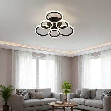 LED люстра стельова з пультом 90W акрилова з шістьма світловими кільцями 3000-6500K чорного кольору Svet SY-26255/3+3 MB SY-26255/3+3 MB фото