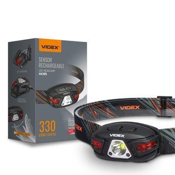 Налобний LED ліхтар на акумуляторі VIDEX 330Lm із дальністю до 85м 5000K чорний IP67 VLF-H015 VLF-H015 фото