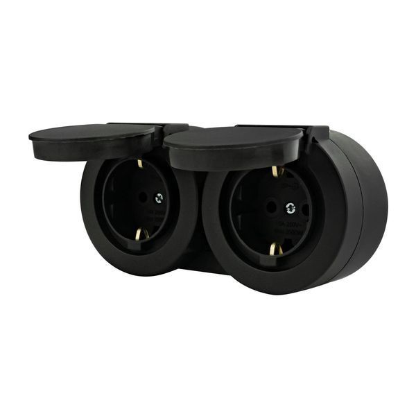 Розетка двойная Ovivo Elektrik c заземлением и крышкой 250V черная IP54 xOne 406-250000-924 фото