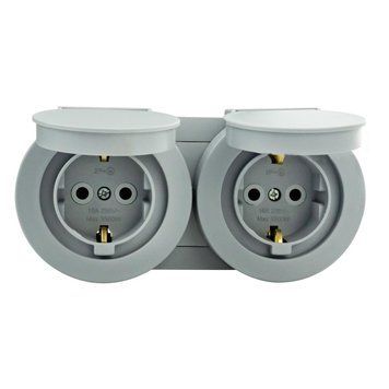 Розетка двойная Ovivo Elektrik c заземлением и крышкой 250V серая IP54 xOne 406-240000-924 фото