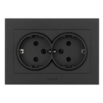 Розетка двойная Ovivo Electric c заземлением 250V черная IP20 GRANO 400-170300-907 фото