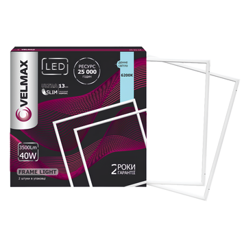 Світлодіодна рамка 40W офісна VELMAX квадратна 595x595mm 6200K 3500Lm біла IP20 V-FRL 25-22-14 фото