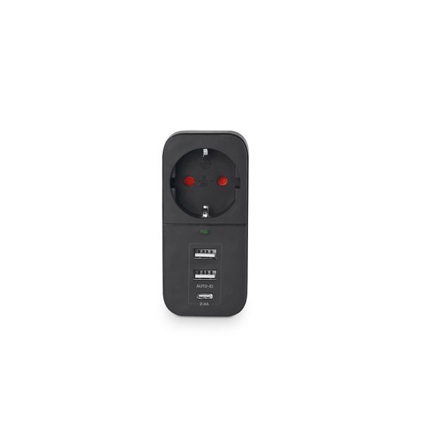 Сетевой удлинитель с тремя USB-портами VIDEX 16A с заземлением 250V на 1 розетку с защитными шторками черного цвета VF-AD1G2U1C-B VF-AD1G2U1C-B фото