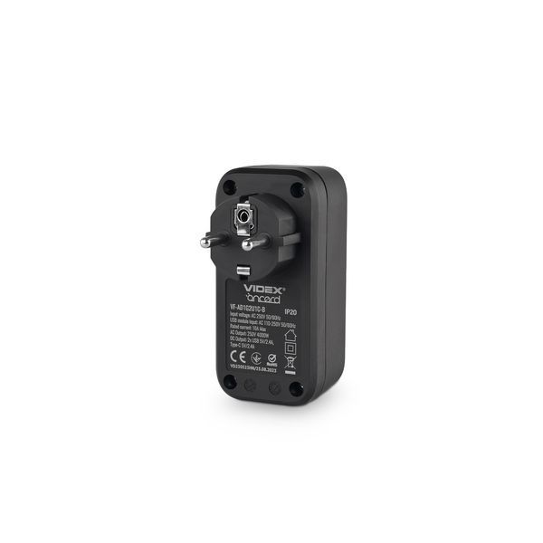 Сетевой удлинитель с тремя USB-портами VIDEX 16A с заземлением 250V на 1 розетку с защитными шторками черного цвета VF-AD1G2U1C-B VF-AD1G2U1C-B фото