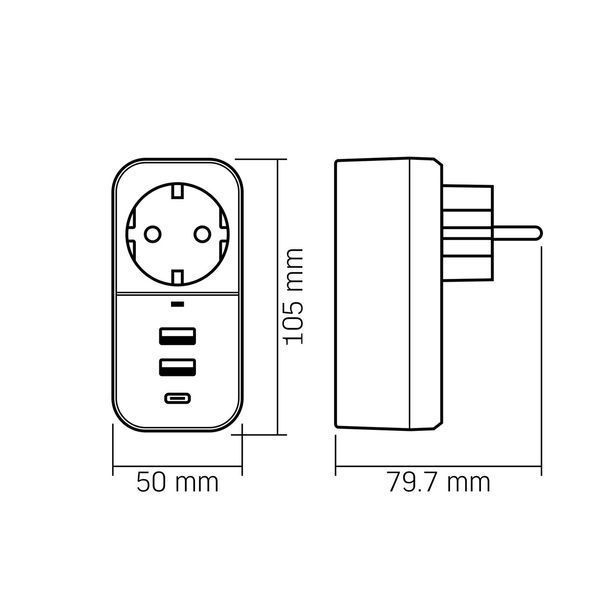 Сетевой удлинитель с тремя USB-портами VIDEX 16A с заземлением 250V на 1 розетку с защитными шторками черного цвета VF-AD1G2U1C-B VF-AD1G2U1C-B фото