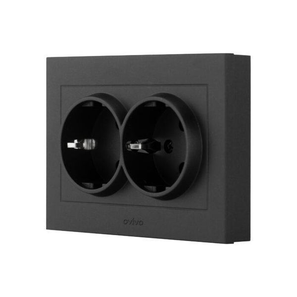 Розетка двойная Ovivo Electric c заземлением 250V черная IP20 GRANO 400-170300-907 фото