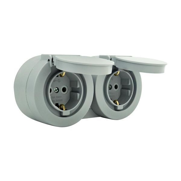 Розетка двойная Ovivo Elektrik c заземлением и крышкой 250V серая IP54 xOne 406-240000-924 фото