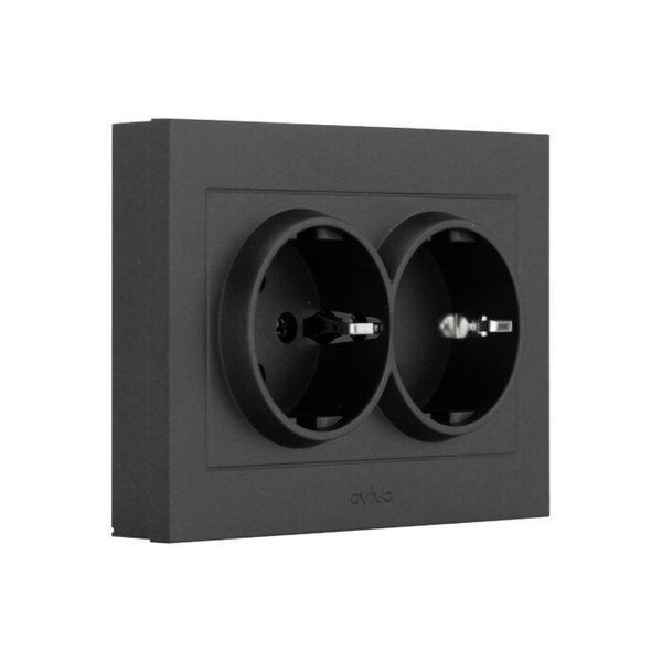 Розетка двойная Ovivo Electric c заземлением 250V черная IP20 GRANO 400-170300-907 фото