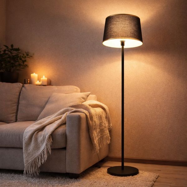 Торшер MSK Electric Palermo з чорним плафоном із тканини під лампу Е27 з чорною основою NL 3621 BK+BK 620127 фото