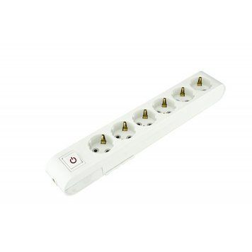 Колодка на 6 розеток Horoz Electric з заземленням і кнопкою біла IP20 210-000-602 фото