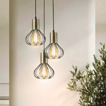 Светильник лофт подвесной на три плафона MSK Electric Lotus NL 1415-3R BK+BN с бронзовым патроном 616101 фото