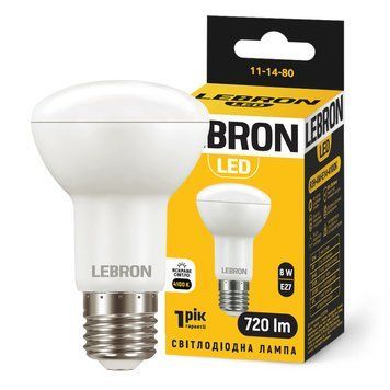 Світлодіодна лампа 8W LEBRON з цоколем E27 4100K нейтральне світло 720Lm 220V біла IP20 L-R63 11-14-80 фото