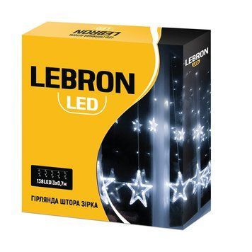 Світлодіодна гірлянда-штора LEBRON з підвісами у формі зірок 3х0,7м 138LED біле світло IP20 15-18-90 фото