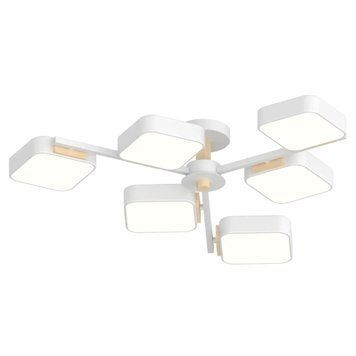 Стельова LED люстра 108W Interees з металевим каркасом 3000K/4200K/6000K біла IP20 XI3361-6 WH+WOOD XI3361-6 WH+WOOD фото