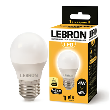 Світлодіодна лампа 4W Lebron форма кулька G45 Е27 3000K 320Lm біла IP20 L-G45 11-12-41 фото