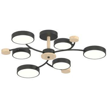 Стельова LED люстра 90W Interees з дерев'яними елементами 3000K/4200K/6000K чорна IP20 XI3336-6 BK+WOOD XI3336-6 BK+WOOD фото