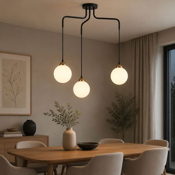 Люстра подвесная MSK Electric Luna на три плафона шара под лампы Е27 PL 202026-3 BK 623210 фото