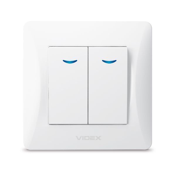 Встраиваемый выключатель с подсветкой VIDEX двухклавишный из поликарбоната белый IP20 BINERA VF-BNSW2L-W VF-BNSW2L-W фото