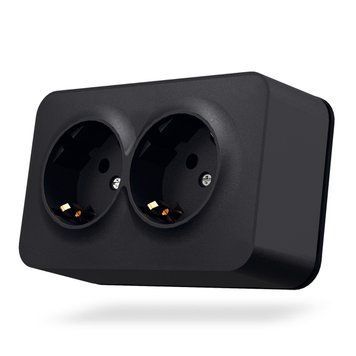 Двойная накладная розетка VIDEX BINERA с заземлением 16A 250V черная графит VF-BNS22G-BG VF-BNS22G-BG фото