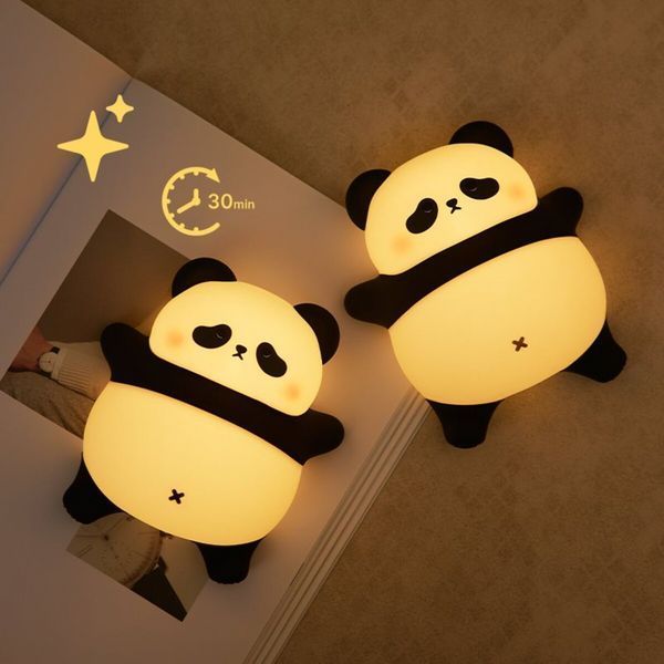 Детский силиконовый LED ночник-игрушка "Лежащая на спине панда" 2W 3000K сенсорный USB-C бело-черный VALESO A008 SP000052666 фото