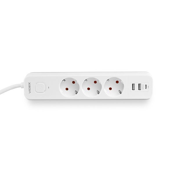 Мережевий подовжувач 3м з USB-портами VIDEX на 3 розетки 16A 250V із заземленням білий VF-PD33G2U1C-W VF-PD33G2U1C-W фото