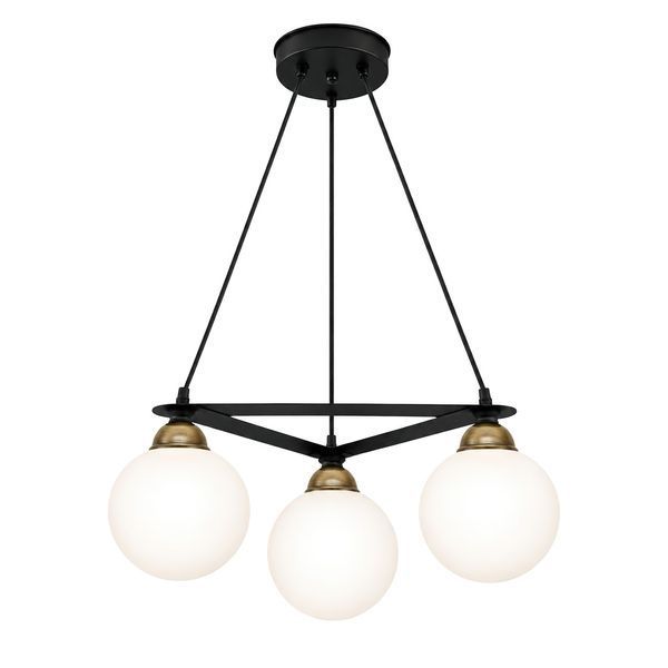Люстра подвесная MSK Electric Luna на три стеклянных плафона шара под лампы Е27 PL 102026-3 BK 623209 фото
