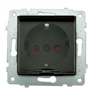 Механизм розетки с заземлением Ovivo Electric с крышкой и шторками 250V 16А черный IP20 GRANO 600-000317-243 фото