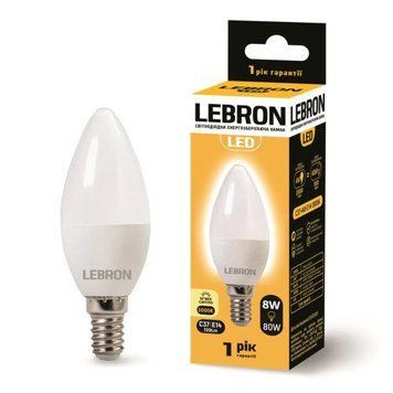 Світлодіодна лампа 8W Lebron у формі свічки C37 E14 3000K 700Lm біла IP20 L-C37 11-13-27 фото